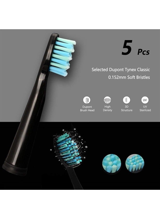 YUNCHI Toothbrush Replacement Heads Compatible with Fairywill FW-D1/D3/D7/D8/507/508/551/917/959, Gloridea, Sboly, WOVIDA, Y1 Sonic Electric Toothbrushes, 5 Pack - Black