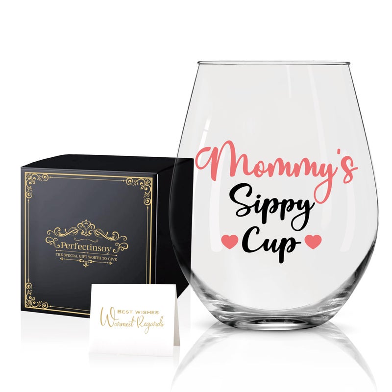 Perfectinsoy Mommys Sippy Cup  Funny Wine Glass 15oz First Mothers Day Gift for Mom Wife or Daughter
