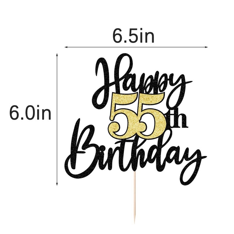 Yetxel Black Gold Glitter Happy 55th Birthday Cake Topper Happy 55 Birthday Cake Decoration for 55 & Fabulous Birthday Hello 55 Party Anniversary Party Cake Decorations Supplies - Image 3