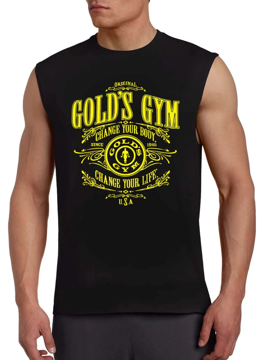 Rock&Roll Golds Gym Black Cut Sleeve / Sleeveless T-Shirt