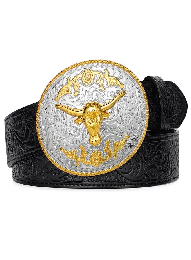 LEACOOLKEY Men's Leather Belt Western Cowboy Leather Belt for Jeans Pants Snap Belt with Detachable Buckle - Image 1
