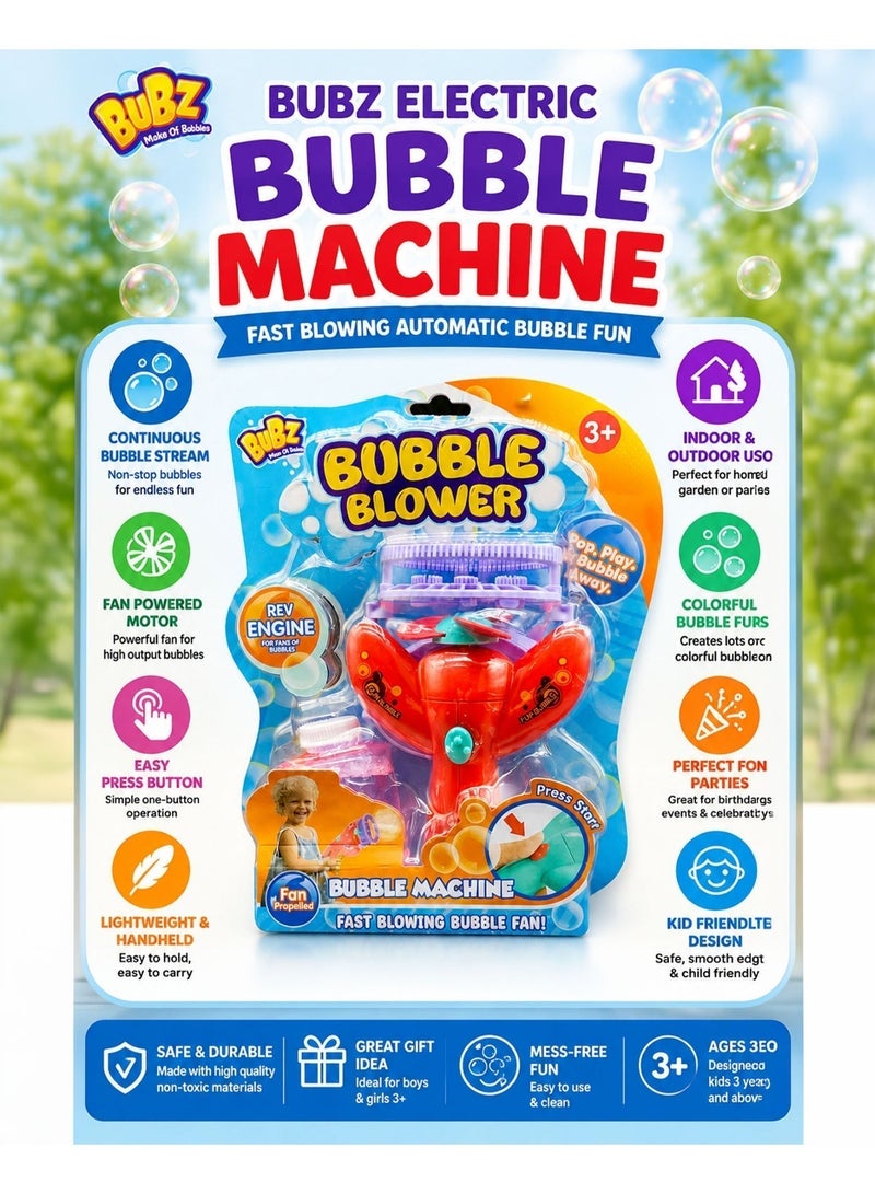BUBZ Electric Automatic Bubble Machine for Kids High Output Continuous Bubble Blower Toy with Fan Powered Fast Bubble Stream, Portable Bubble Maker for Boys & Girls, Indoor Outdoor Summer Play, Birthday Party Fun Toy Age 3+ with Bubble Solution & Tray - Image 2