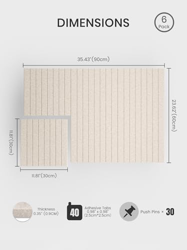 Bumusty Large Cork Board Alternative-36 x 24" Felt Bulletin Board Tiles, with 30 Pushpins, 40 Adhesive Tabs, Fine-Stripe 6-Pack, Cork Boards for Office Push Pin Board Felt Board-Oatmeal - Image 2
