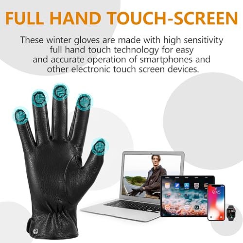 QOF Winter Genuine Leather Gloves for Men, Cashmere Warm Lined Finger Touchscreen Texting Driving Gloves - Image 3