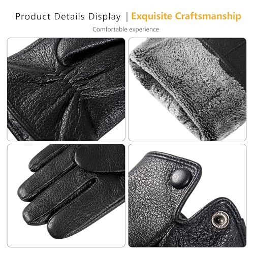 QOF Winter Genuine Leather Gloves for Men, Cashmere Warm Lined Finger Touchscreen Texting Driving Gloves - Image 2