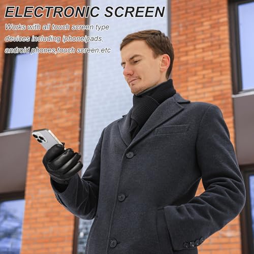 QOF Winter Genuine Leather Gloves for Men, Cashmere Warm Lined Finger Touchscreen Texting Driving Gloves - Image 5