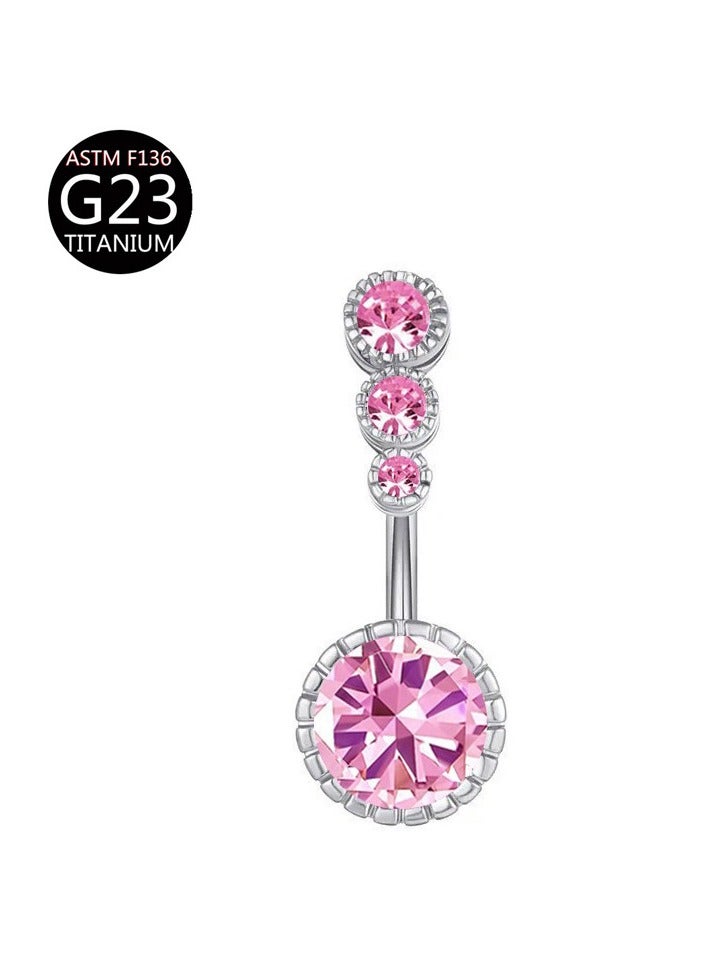 إينوشا إبرة سرة أنيقة من التيتانيوم الفضي المقاوم للحساسية مرصعة بكريستال زركون وردي - 14 ملم - Image 1