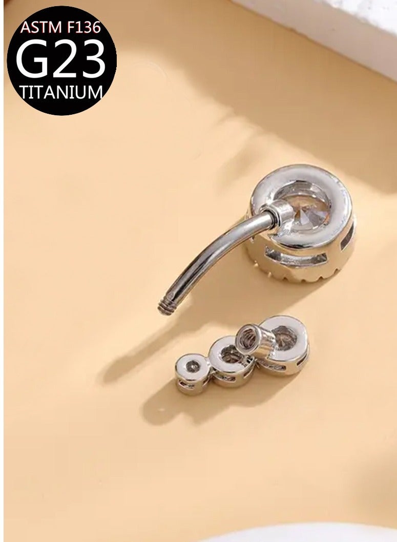 إينوشا إبرة سرة أنيقة من التيتانيوم الفضي المقاوم للحساسية مرصعة بكريستال زركون وردي - 14 ملم - Image 3