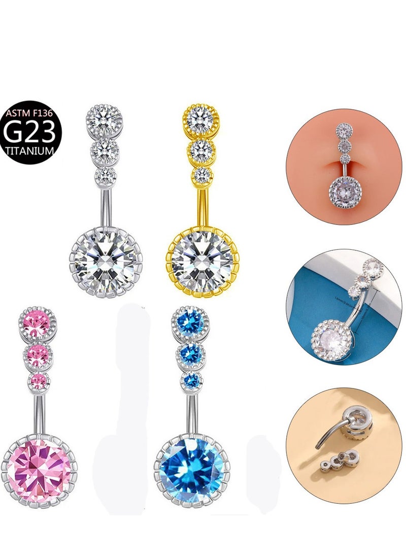 إينوشا إبرة سرة أنيقة من التيتانيوم الفضي المقاوم للحساسية مرصعة بكريستال زركون وردي - 14 ملم - Image 4