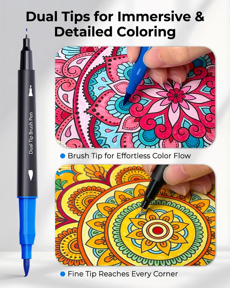 JusArt Markers for Adult Coloring Books No Bleeding, 80 Colors Coloring Markers with Dual Tips, Fine & Brush Pens with Ergonomic Triangle Grip & 33% More Ink, Water-Based Art Drawing Set for Adults - Image 2