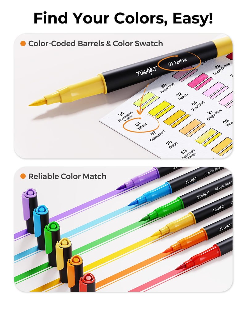 JusArt Markers for Adult Coloring Books No Bleeding, 80 Colors Coloring Markers with Dual Tips, Fine & Brush Pens with Ergonomic Triangle Grip & 33% More Ink, Water-Based Art Drawing Set for Adults - Image 5