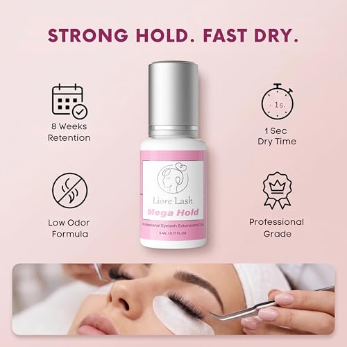 Liore Lash Eyelash Extension GlueMega Strong Hold 8 Weeks 1 Sec Fast DryBlack Adhesive Professional Supplies for Classic Volume Lashes - Image 3