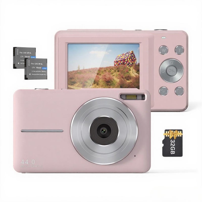 Kids Digital Camera: 1080P Video 44MP Photo Pink - 16X Digital Zoom 2.5 Inch IPS Screen Multi-functions Camera for Kids Girls Boys Christmas Gift - Image 1