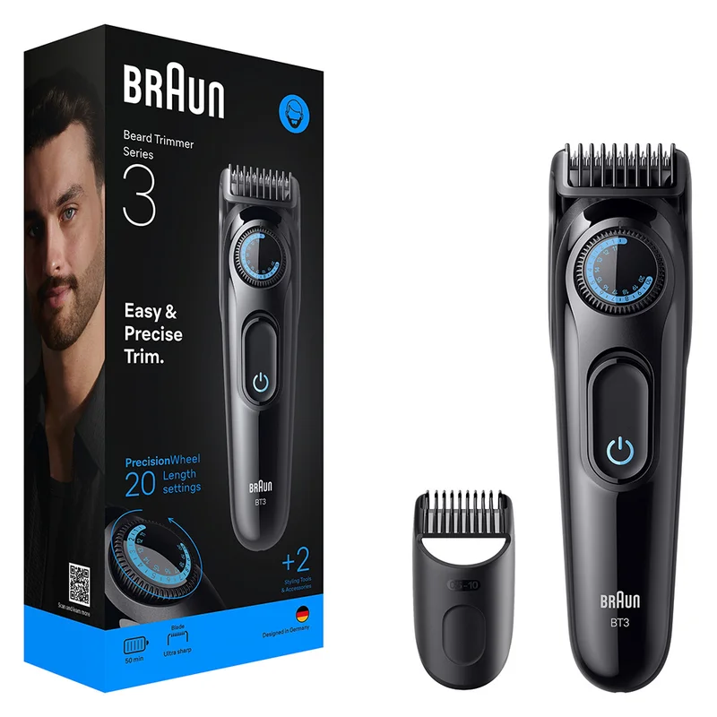 Braun Series 3 Beard Trimmer, Easy & Precise Trim with 20 Length Settings, +2 Styling Tools & Accessories - BT 3500