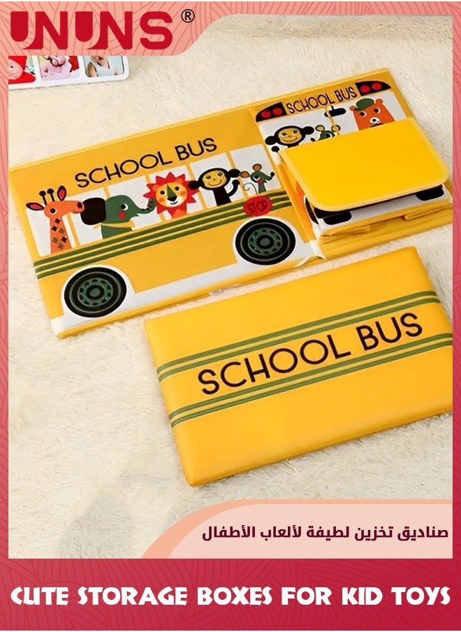 UNUNS Lidded Storage Bin,Kids Toy Chest,Storage Trunk For Books Clothes Toy Snacks,Foldable Organizer Box,Multi-Use Basket Storage Box For Home Nursery Office-Animal Pattern School Bus 55X30X25cm  - Image 3