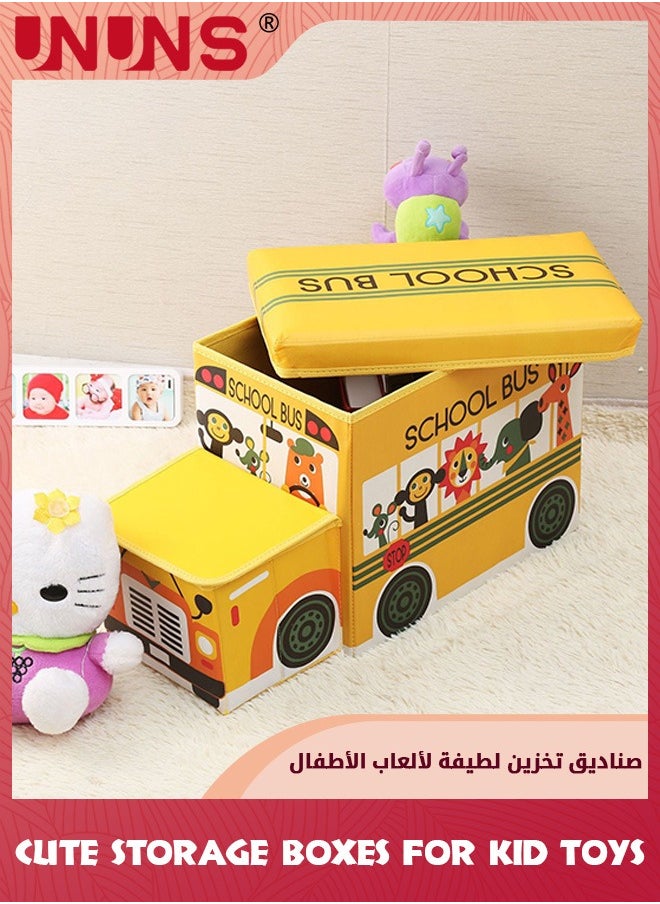 UNUNS Lidded Storage Bin,Kids Toy Chest,Storage Trunk For Books Clothes Toy Snacks,Foldable Organizer Box,Multi-Use Basket Storage Box For Home Nursery Office-Animal Pattern School Bus 55X30X25cm  - Image 5