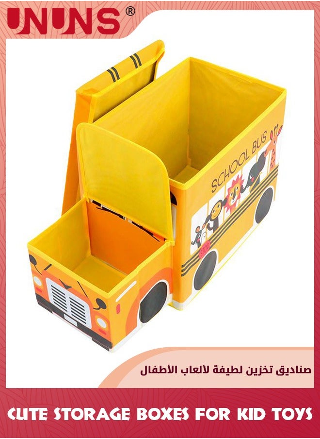 UNUNS Lidded Storage Bin,Kids Toy Chest,Storage Trunk For Books Clothes Toy Snacks,Foldable Organizer Box,Multi-Use Basket Storage Box For Home Nursery Office-Animal Pattern School Bus 55X30X25cm  - Image 4