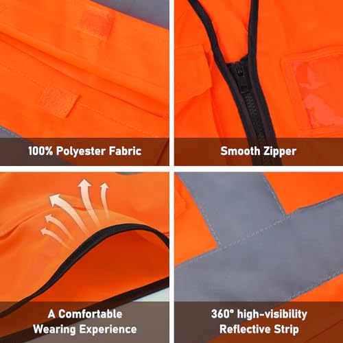 Lehueos High Visibility Vest Safety Vest with Pockets and Zipper Meets ANSI/ISEA Standard (1, Orange-Red, Large) - Image 4