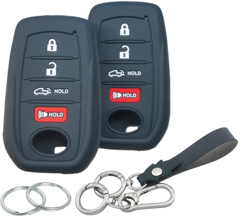 RUNZUIE 2Pcs 4 Buttons Silicone Smart Key Fob Cover for 2019-2022 2023 2024 2025 Toyota Prius Land Cruiser Venza RAV4 Prime Hilux Tundra Corolla Crown Highlander BZ4X (Black) - Image 1