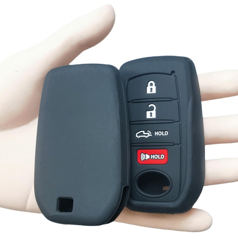 RUNZUIE 2Pcs 4 Buttons Silicone Smart Key Fob Cover for 2019-2022 2023 2024 2025 Toyota Prius Land Cruiser Venza RAV4 Prime Hilux Tundra Corolla Crown Highlander BZ4X (Black) - Image 3