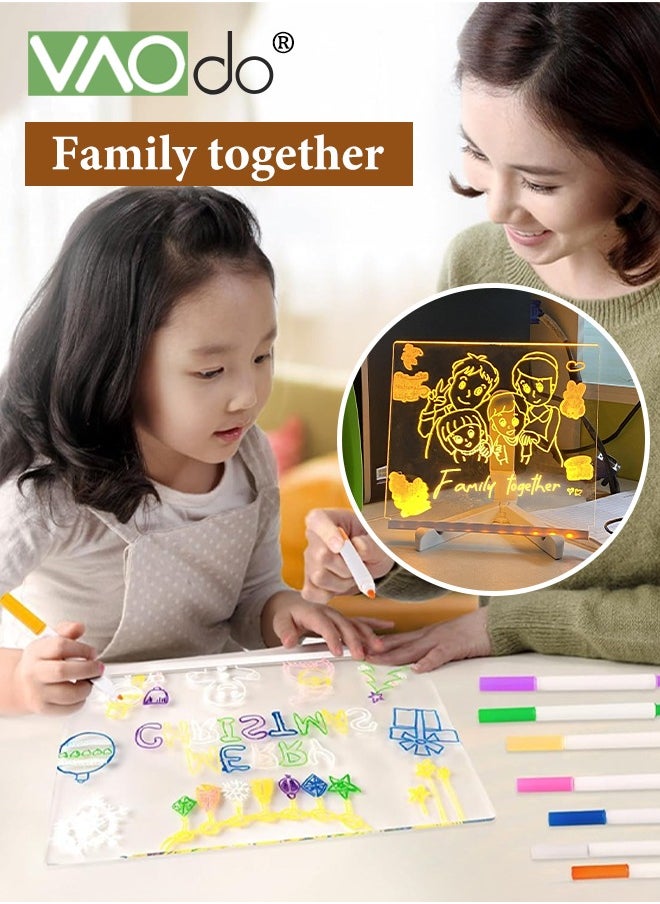 VAOdo - LED Night Light Multi-function Acrylic Note Board with 7 colored Erasable Pen Desktop Message Board Bedside LED Light for Office School Home - Image 1