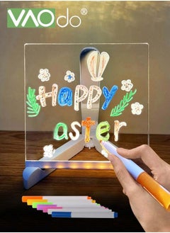 VAOdo LED Night Light Multi-function Acrylic Note Board with 7 colored Erasable Pen Desktop Message Board Bedside LED Light for Office School Home  - Image 1