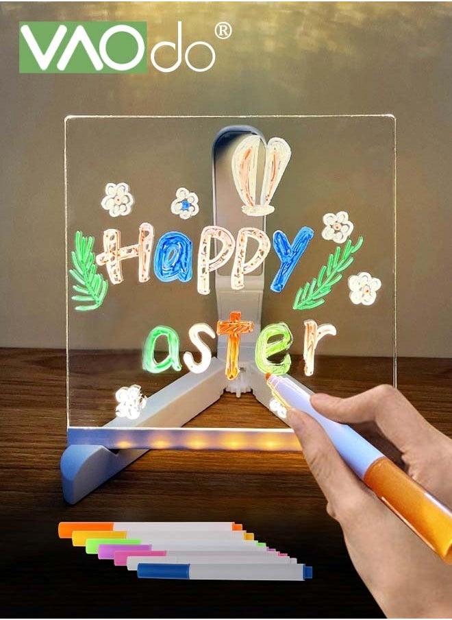 VAOdo - LED Night Light Multi-function Acrylic Note Board with 7 colored Erasable Pen Desktop Message Board Bedside LED Light for Office School Home - Image 1