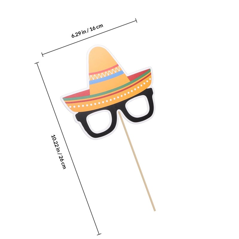 Mexican Fiesta Photo Booth Props Set 9Pcs Hat and Mustache Handheld Cutouts for Party Decorations - Image 3