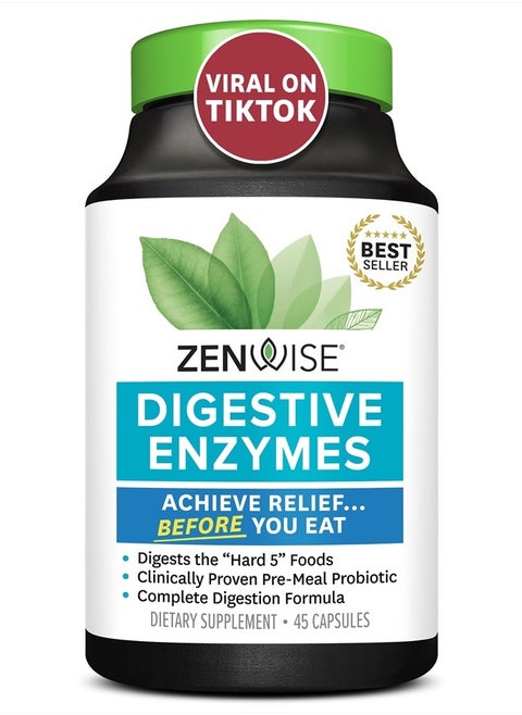 Zenwise Digestive Enzymes - Probiotic Multi Enzymes with Probiotics and Prebiotics for Bloating Relief for Women and Men, Bromelain and More for Gut Health and Digestion (45 Count)