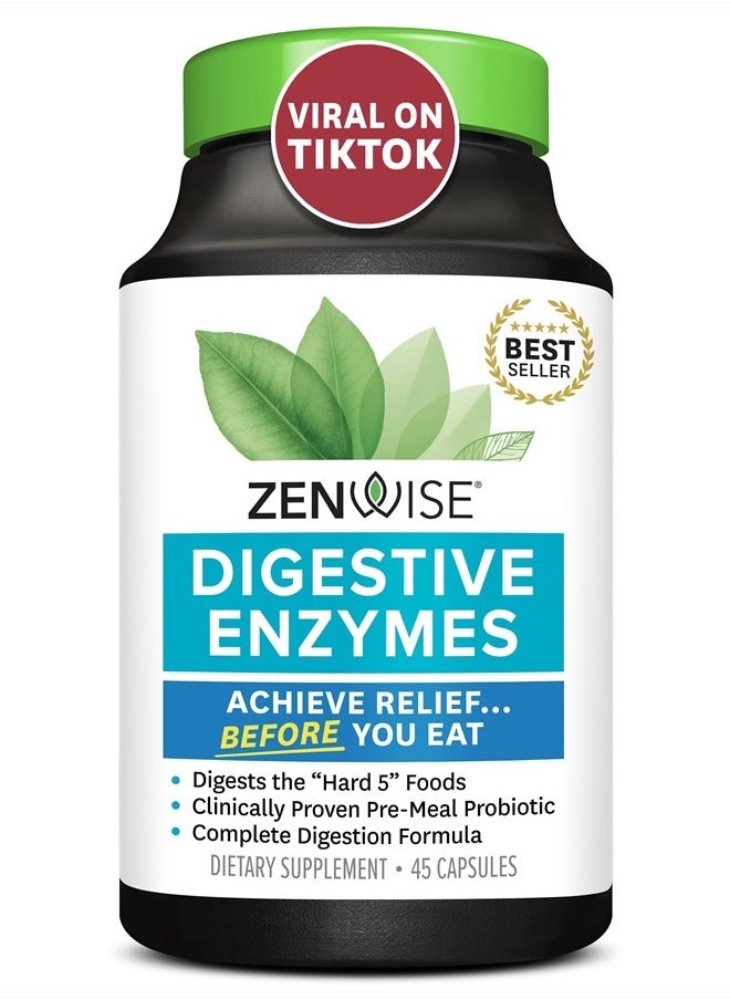 Zenwise Health - Zenwise Digestive Enzymes - Probiotic Multi Enzymes with Probiotics and Prebiotics for Bloating Relief for Women and Men, Bromelain and More for Gut Health and Digestion (45 Count) - Image 1
