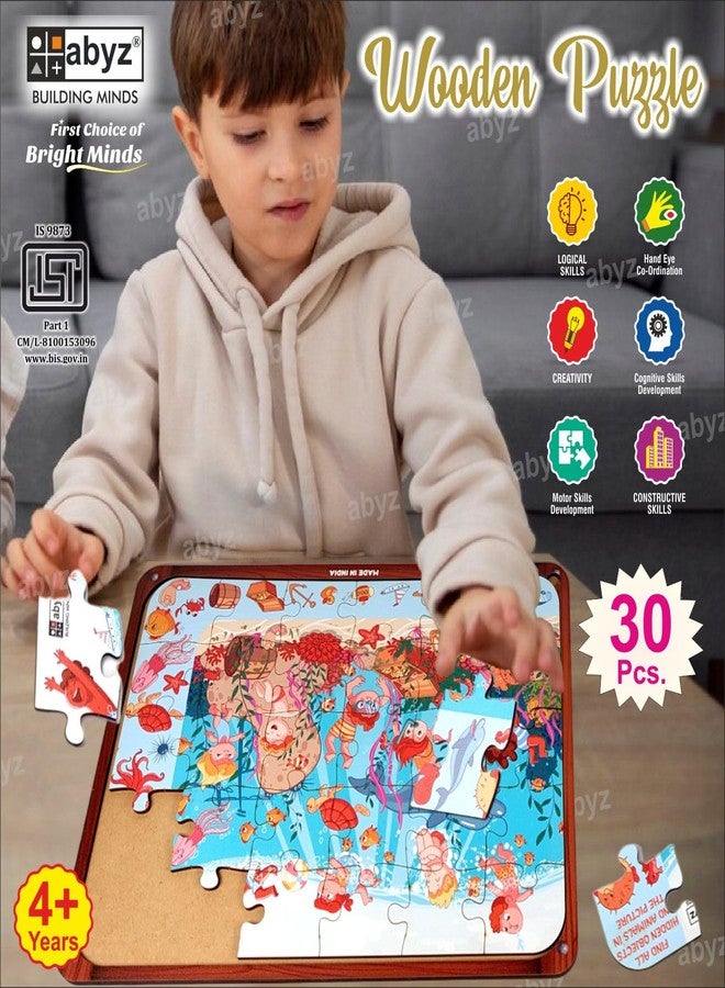 أحجية الصور المقطوعة الخشبية من ABYZ - مجموعة ألعاب تجربة تحت الماء للمرح والتعليم والمستكشفين الصغار، 30 قطعة ومجموعة من 5 ألعاب ممتعة متعددة الألوان | هدية عيد ميلاد للأطفال من سن (3-6 سنوات). - Image 4