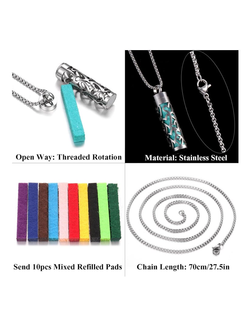 Meetion MEETION Essential Oil Necklace With 10pcs Felt Pads, Aromatherapy Pendant Necklace 316L Stainless Steel Diffuser Necklace, Essential Oil Jewelry Gift for Men Women  - Image 2
