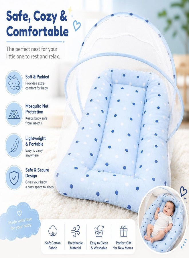 DADDY - G DADDY G 3-in-1 Baby & Sleeping Bag for Newborn | Portable Cotton Baby Bedding Set | Unisex Carry Nest & Baby Holder for New Born | Soft & Lightweight Infant Sleep Bag (Net Bed Blue Dot) - Image 2