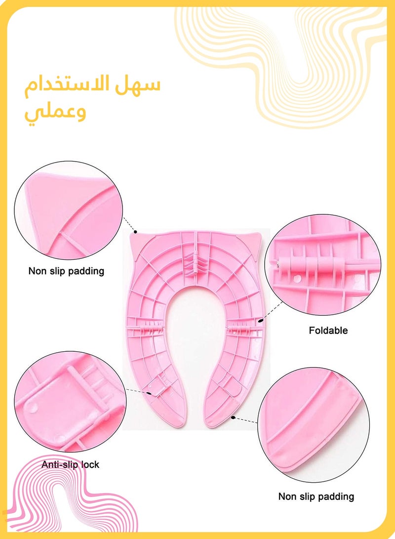 شي آند ليتل مقعد تدريب على استخدام المرحاض للأطفال قابل للطي، مقعد محمول غير قابل للانزلاق مع وسائد مضادة للانزلاق وحقيبة تخزين (تصميم بومة وردية) - Image 4