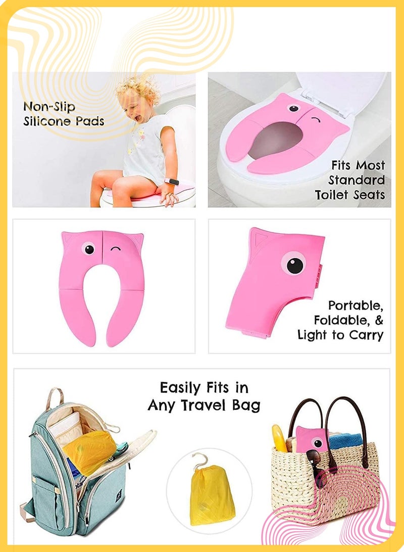 شي آند ليتل مقعد تدريب على استخدام المرحاض للأطفال قابل للطي، مقعد محمول غير قابل للانزلاق مع وسائد مضادة للانزلاق وحقيبة تخزين (تصميم بومة وردية) - Image 3