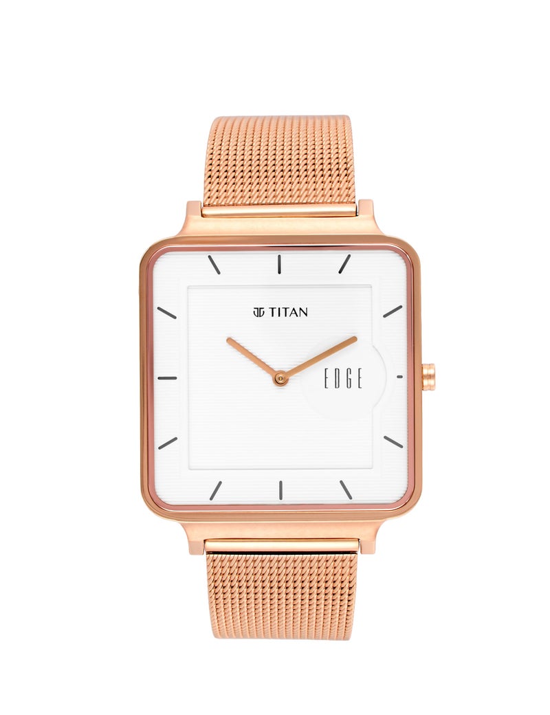 Edge Titan Edge Quad Quartz Analog White Dial Rose Gold Stainless Steel Strap Watch for Men - NT10017WM01 - Image 1