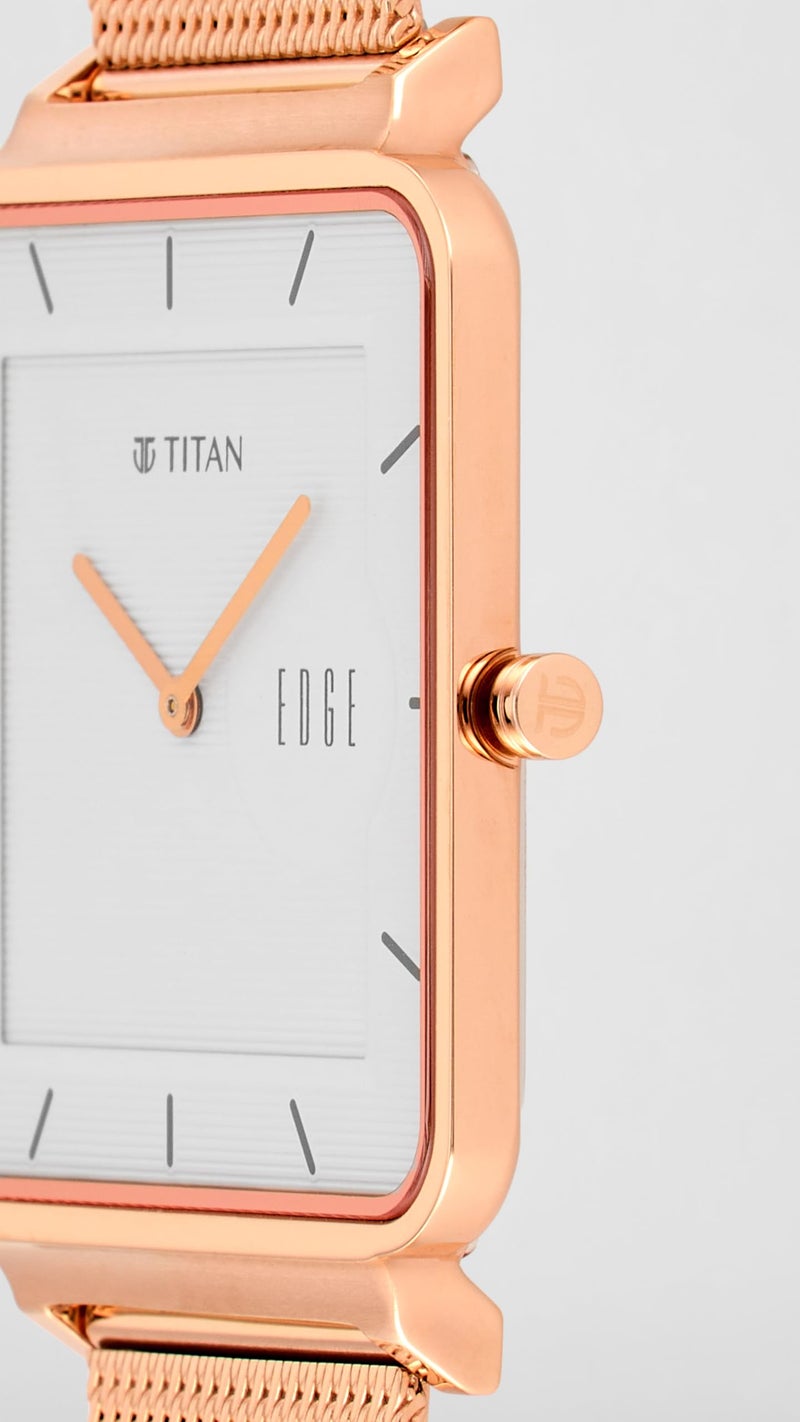 Edge Titan Edge Quad Quartz Analog White Dial Rose Gold Stainless Steel Strap Watch for Men - NT10017WM01 - Image 5