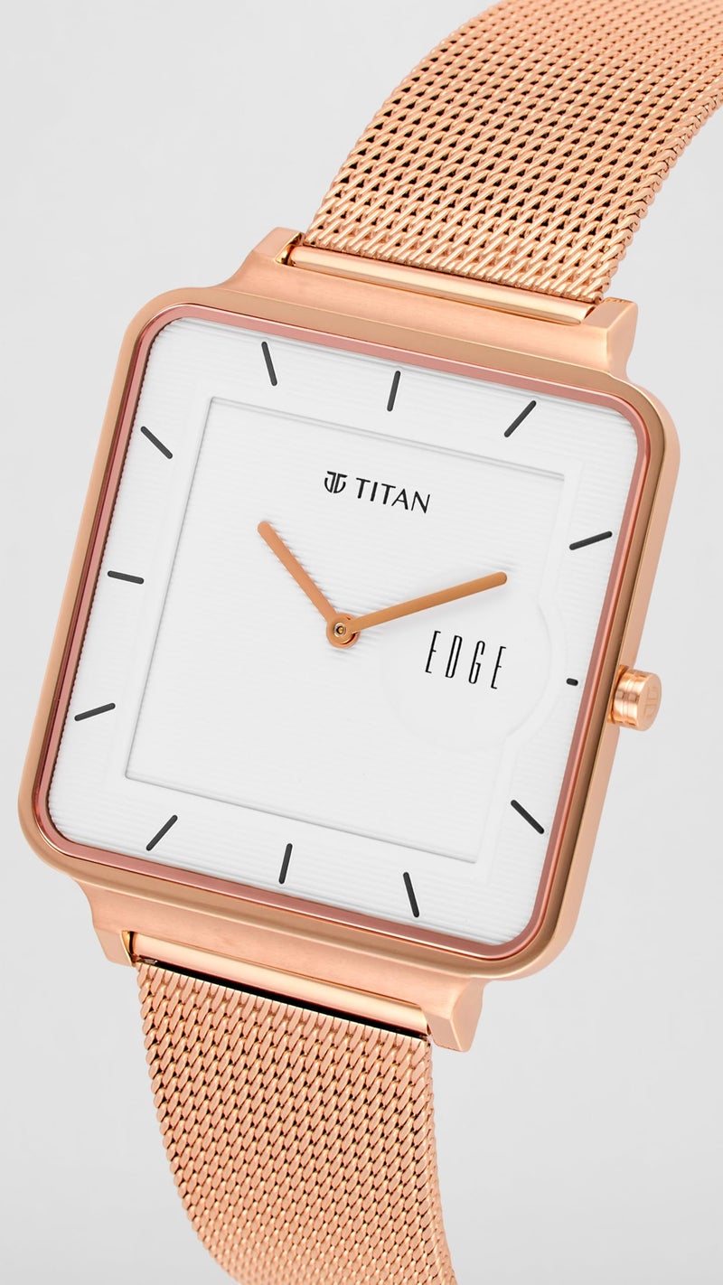 Edge Titan Edge Quad Quartz Analog White Dial Rose Gold Stainless Steel Strap Watch for Men - NT10017WM01 - Image 4
