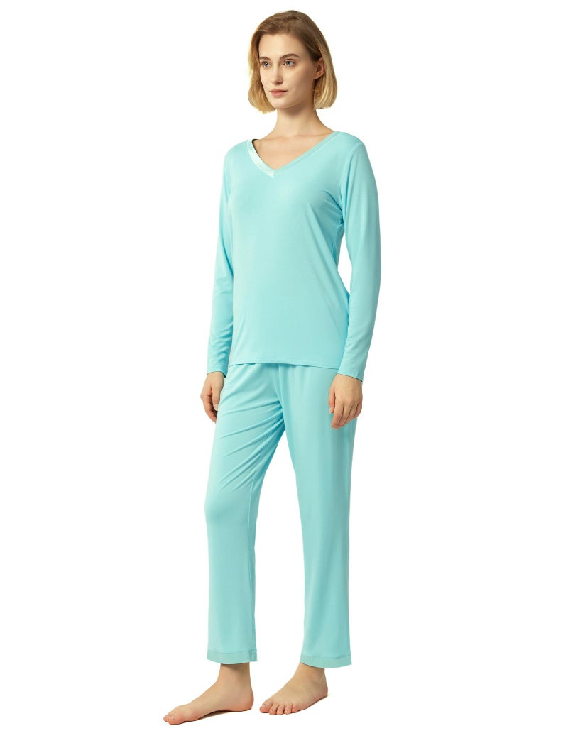 GYS Viscose from Bamboo Womens Pajama Sets Super Soft Long Sleeve Sleepwear Comfy Winter Pjs Sets S4X Aqua Medium