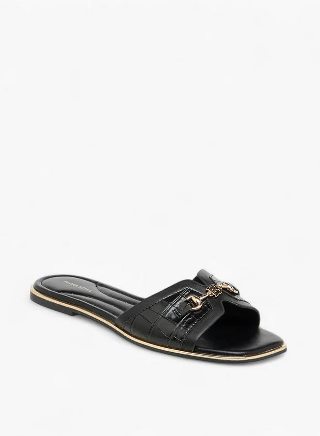 Flora Bella By Shoexpress Solid Slip-On Flat Sandals with Metal Accent