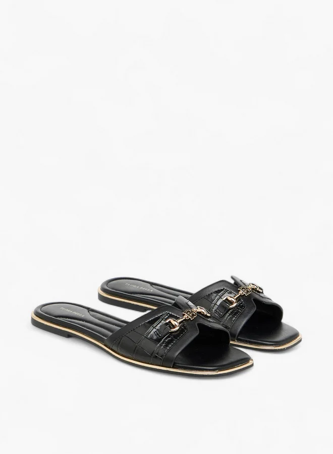 Flora Bella By Shoexpress Solid Slip-On Flat Sandals with Metal Accent