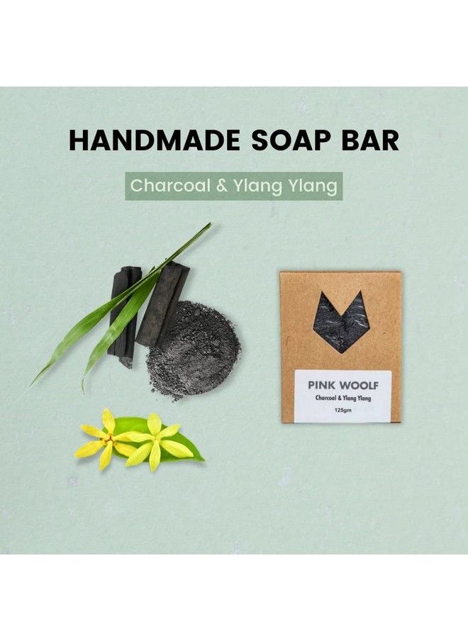 PINK WOOLF Bath Soaps Combo Set Of 3 Organic Soaps Charcoal & Ylang Ylang Organic And Handmade All Skin Types Removes Oil & Dirt Each Soap Bar Is 125 G  - Image 4