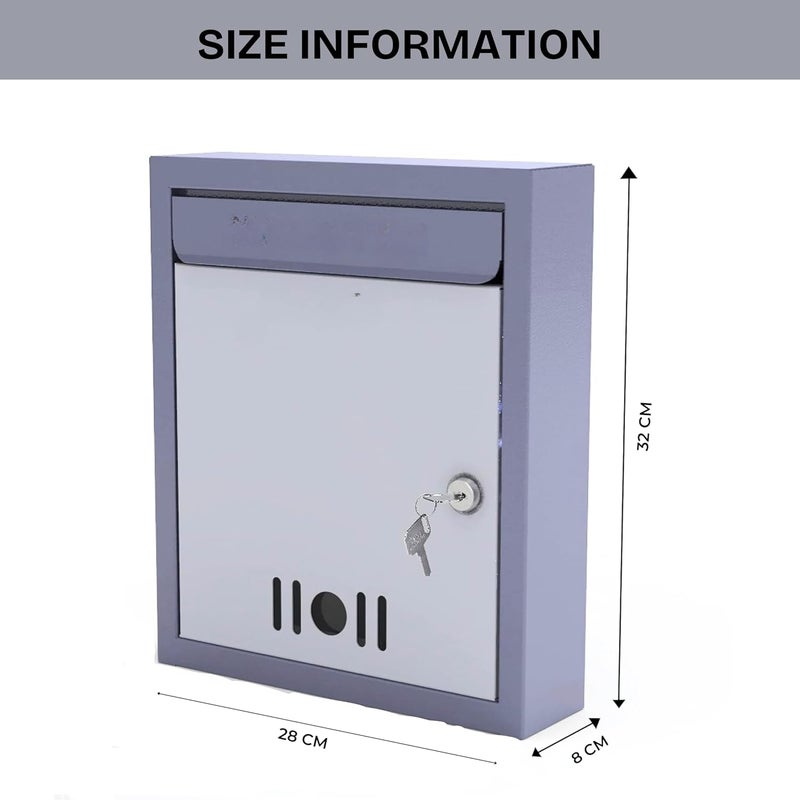 Boniry Boniry All in One Multipurpose Use Box A4 Size Metal Letter BoxMail BoxSuggestion BoxPost BoxComplaint BoxDonation Box HomeOffice with Lock Table Top Or Wall Mount Grey - Image 2