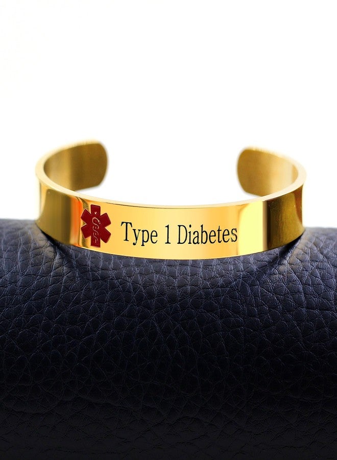 Uloveido Type 1 Diabetes Bracelets for Women Medical Alert Bracelet Gold Plated Stainless Steel Open Cuff Bangle Medical ID Bracelet Y3021 - Image 4