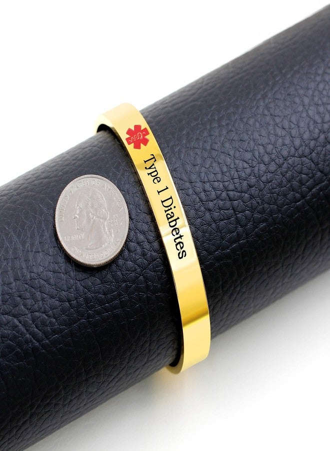 Uloveido Type 1 Diabetes Bracelets for Women Medical Alert Bracelet Gold Plated Stainless Steel Open Cuff Bangle Medical ID Bracelet Y3021 - Image 5