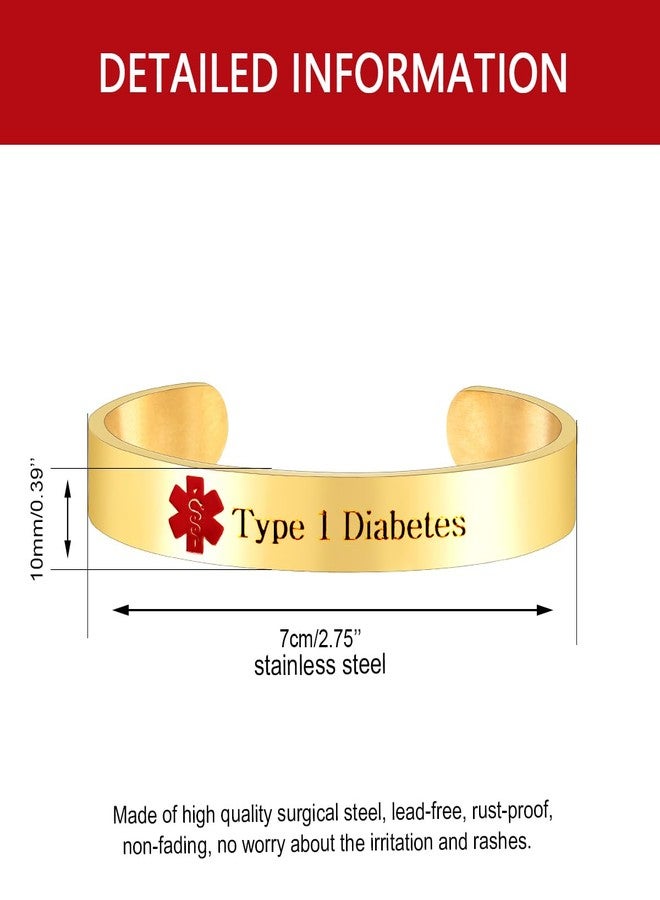 Uloveido Type 1 Diabetes Bracelets for Women Medical Alert Bracelet Gold Plated Stainless Steel Open Cuff Bangle Medical ID Bracelet Y3021 - Image 3