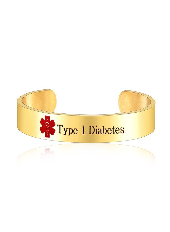Uloveido Type 1 Diabetes Bracelets for Women Medical Alert Bracelet Gold Plated Stainless Steel Open Cuff Bangle Medical ID Bracelet Y3021 - Image 1