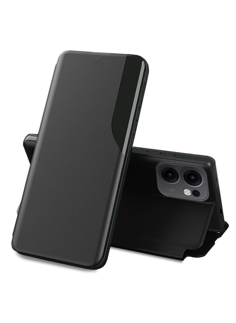 دبليو تيك Oppo Reno13 F 4G / 5G 2025 مرآة ذكية نافذة فليب غطاء هاتف للنوم التلقائي - أسود - Image 1