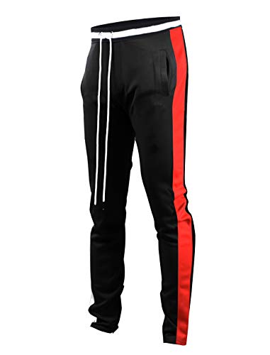 SCREENSHOT Men's Athletic Fitness Slim Fit Workout Track Pants BASIC S41700-Black/Red-XLarge - Image 1