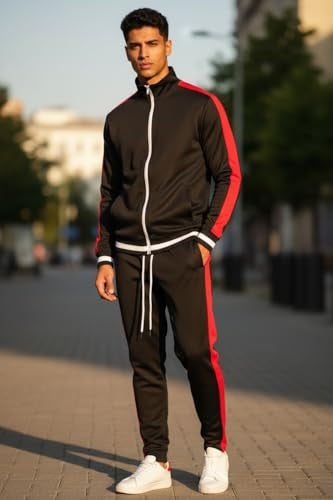 SCREENSHOT Men's Athletic Fitness Slim Fit Workout Track Pants BASIC S41700-Black/Red-XLarge - Image 5